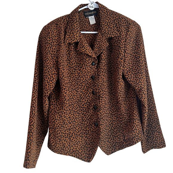 Vintage 80's REFLECTIONS Lepoard Blouse with Soulder Pads Size 8 Made in the USA - Picture 1 of 5